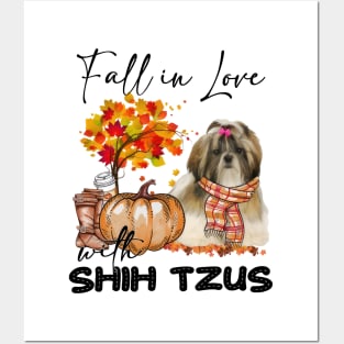 Fall In Love With Shih Tzus Fall Pumpkin Thanksgiving Posters and Art